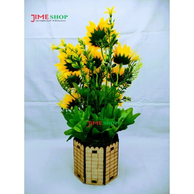Picture of Artificial Sunflower In Wooden Round Tob 14inc/36cm For any Kind Of Decoration - Home Decoration Item, jime shops sunflower (Sunflower In Wooden)