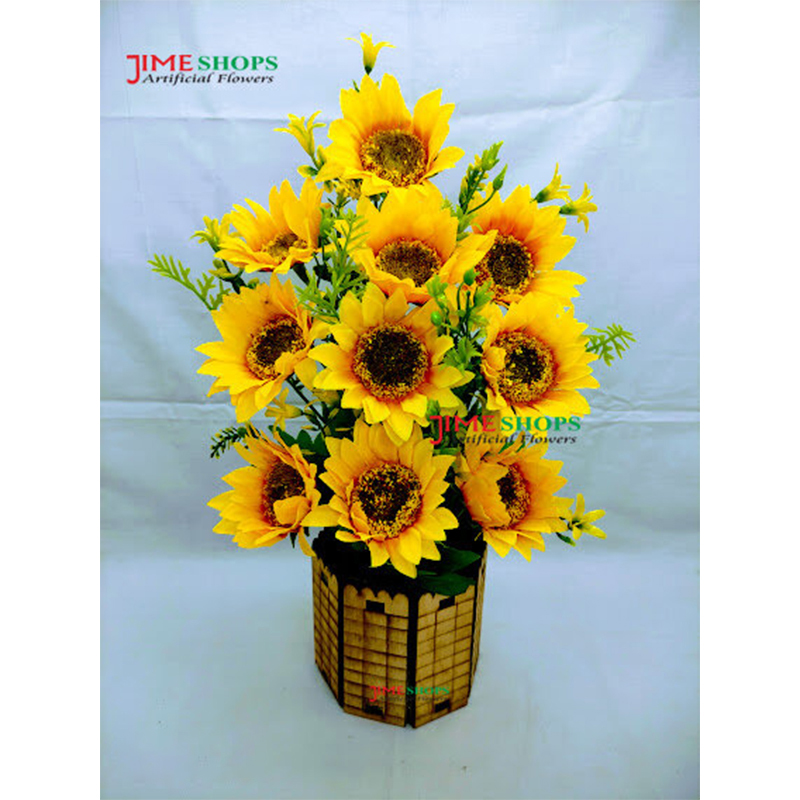 Picture of Artificial Sunflower In Wooden Round Tob 14inc/36cm For any Kind Of Decoration - Home Decoration Item, jime shops sunflower (Sunflower In Wooden)