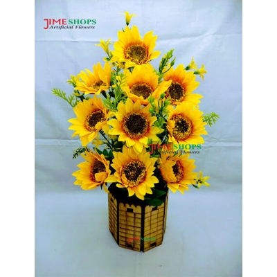 Picture of Artificial Sunflower In Wooden Round Tob 14inc/36cm For any Kind Of Decoration - Home Decoration Item, jime shops sunflower (Sunflower In Wooden)