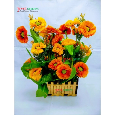 Picture of Artificial Daisy Flower In Design Wooden Tob 11Inc For Any Kind Of Decoration -  Home Decoration Item (Yellow & Orange Daisy Wooden)