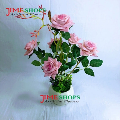 Picture of Artificial 7 Roses in Plastic tob-15inc long, Love or Couple Gift, Jime Shops Flowers - Home Decoration Item (7 pink)