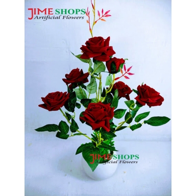 Picture of Artificial 7 Roses in Plastic tob-15inc long, Love or Couple Gift, Jime Shops Flowers - Home Decoration Item (Maroon 7 Roses)