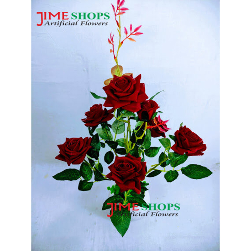 Picture of Artificial 7 Roses in Plastic tob-15inc long, Love or Couple Gift, Jime Shops Flowers - Home Decoration Item (Maroon 7 Roses)