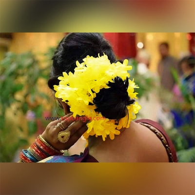 Picture of Artificial Gajra Flower For Women Hair, Weading Hair Gajra, Party Flower For Hair - Hair Band (Yellow,One size fits all)