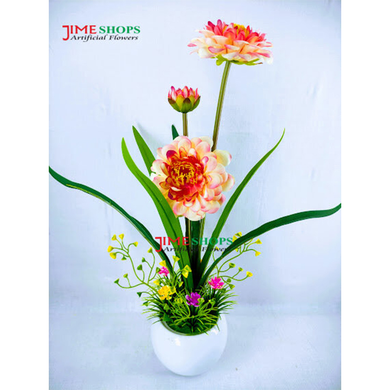 Picture of Artificial Orchid & Tulip flower in Plastic Tob For Any Kind decoration flowers - Home Decoration Item - Home Decoration Items (Yellow)