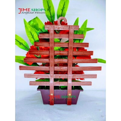 Picture of Wall Hanging Artificial Flower Tob Or Basket 11Inc Long For Wall Decoration - Home Decoration Item (Red)