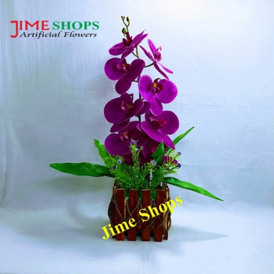 Picture of Artificial Orchid Flower & plant in Wooden Vases for Decoration (OIW 3)
