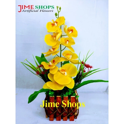 Picture of Artificial Orchid Flower & plant in Wooden Vases for Decoration (Purple)