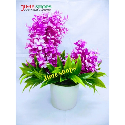 Picture of Double Head Artificial Colorful Flower With Green Leaves In Plastic Vases-28Cm/11Inc -  Home Decoration Item (Orange & Green)