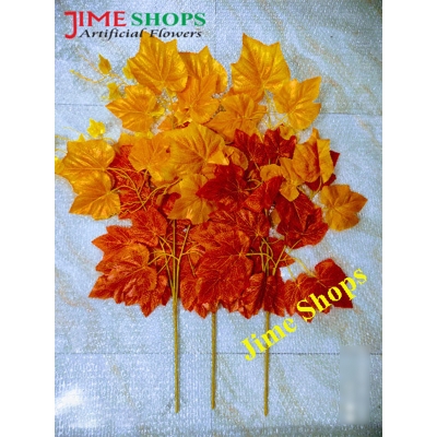 Picture of Artificial Maple Leaf for Wedding Party Garden Decoration, Autumn Leaves branches - Home Decoration Item (Orange 3 Pic)