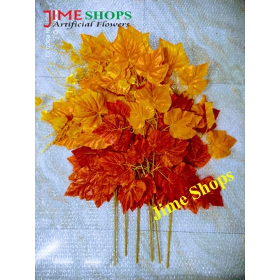 Picture of Artificial Maple Leaf for Wedding Party Garden Decoration, Autumn Leaves branches - Home Decoration Item (Orange 6 Pic)