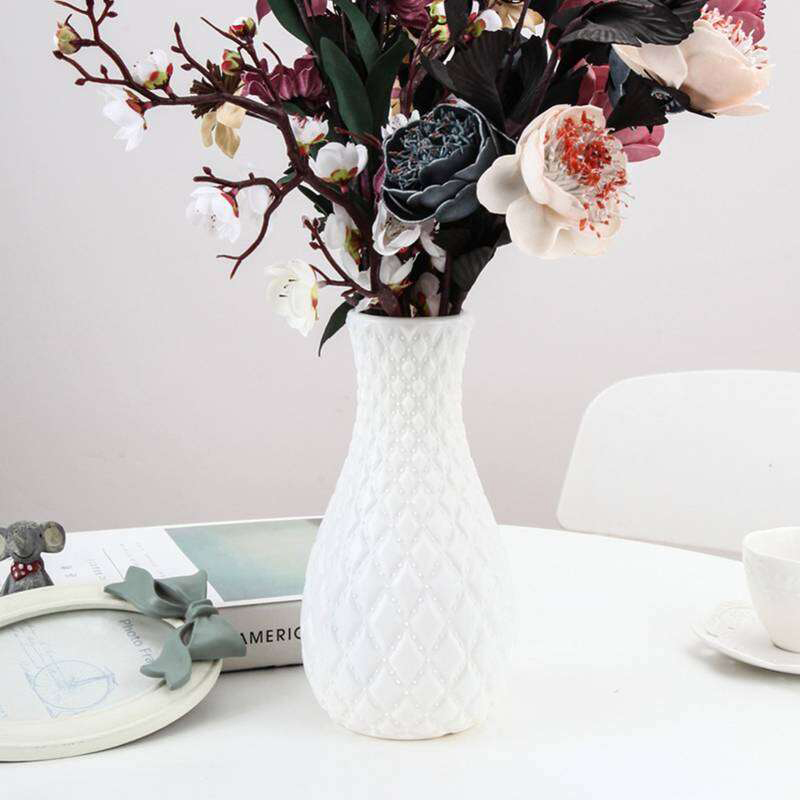 Picture of Modern Plastic Flower Vase for Home Living Room Decoration Flower Pot Imitation Porcelain ,Empty Flower Tob (White)