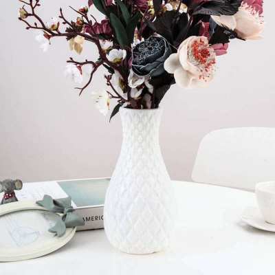 Picture of Modern Plastic Flower Vase for Home Living Room Decoration Flower Pot Imitation Porcelain ,Empty Flower Tob (White)