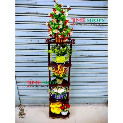 Picture of Brown 5 Shelf Wooden Corner Stand 4feet For Showpiece or Artificial Flower Decoration (Love Corner)