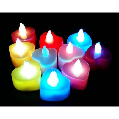 Picture of LED Candles Flameless Waterproof Heart Shape Tea Light Candles for Christmas Wedding Birthday Window Decoration (Colourful Light, Heart Shape) (LC)