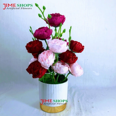 Picture of Artificial 20 laddu flower in plastic table tob for home or wedding decoration 14 inc long (Multicolor)