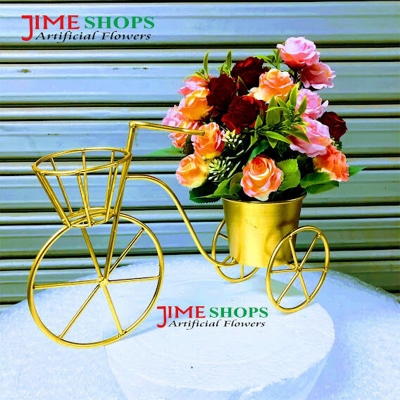 Picture of Artificial Rose Flower Arrangement with Golden Bicycle Stand 12 by 12 inc, jime shops flower for decoration (Model 01)