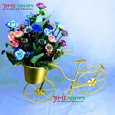 Picture of Artificial Rose Flower Arrangement with Golden Bicycle Stand 12 by 12 inc, jime shops flower for decoration (Model 02)