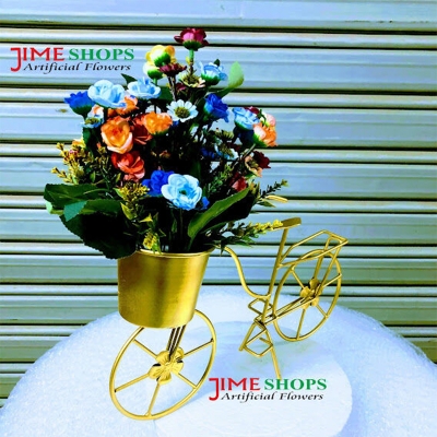 Picture of Artificial Rose Flower Arrangement with Golden Bicycle Stand 12 by 12 inc, jime shops flower for decoration (Model 02)