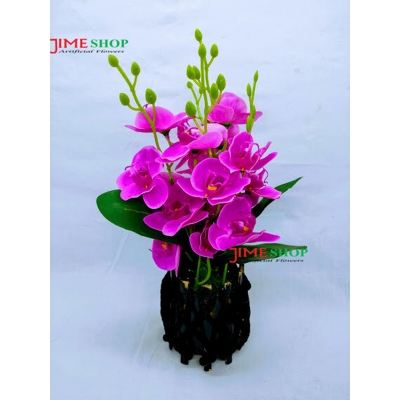 Picture of Artificial Purple Orchid Flower & plant (32cm) in Bamboo pot for Decoration - Home Decoration Item - Home Decoration Item (Purple)