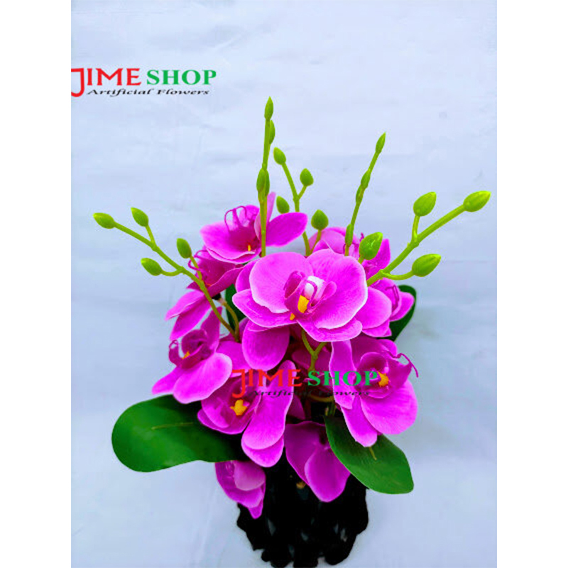 Picture of Artificial Purple Orchid Flower & plant (32cm) in Bamboo pot for Decoration - Home Decoration Item - Home Decoration Item (Purple)