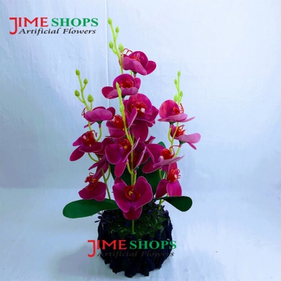 Picture of Artificial Purple Orchid Flower & plant (32cm) in Bamboo pot for Decoration - Home Decoration Item - Home Decoration Item (Orc 3)