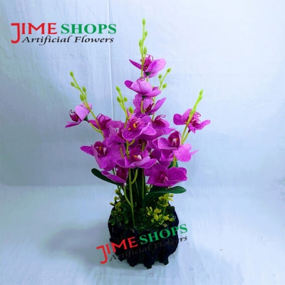 Picture of Artificial Purple Orchid Flower & plant (32cm) in Bamboo pot for Decoration - Home Decoration Item - Home Decoration Item (Orc 2)