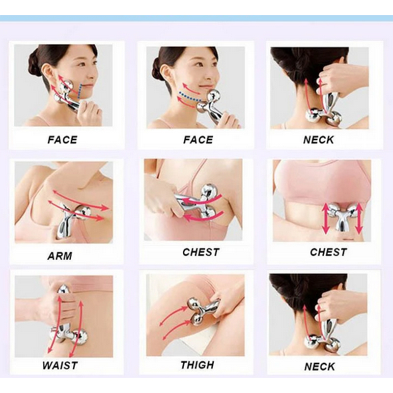 Picture of Silver 3d Roller Face Massager XC-206, 360 Rotate Silver Thin Face Full Body Shape Massager Lifting Wrinkle Remover Facial Massage Relaxation Tool (3d Roller Face Massager,Body)