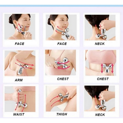 Picture of Silver 3d Roller Face Massager XC-206, 360 Rotate Silver Thin Face Full Body Shape Massager Lifting Wrinkle Remover Facial Massage Relaxation Tool (3d Roller Face Massager,Body)