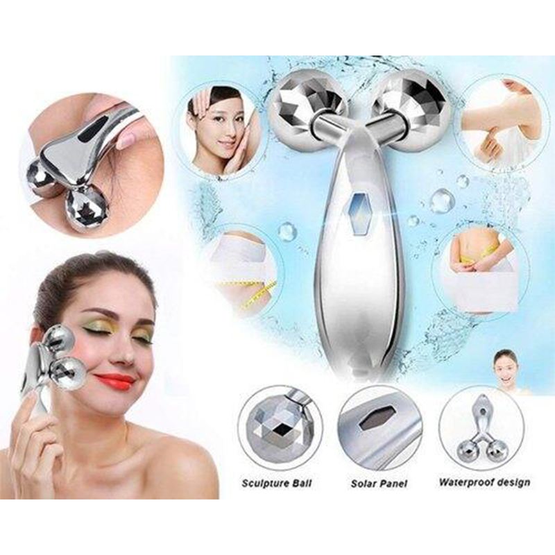 Picture of Silver 3d Roller Face Massager XC-206, 360 Rotate Silver Thin Face Full Body Shape Massager Lifting Wrinkle Remover Facial Massage Relaxation Tool (3d Roller Face Massager,Body)