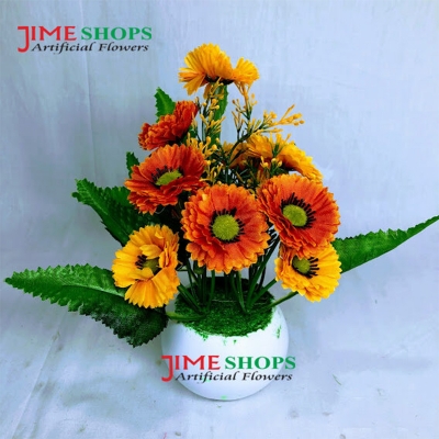 Picture of Artificial Little various Flower & Plant In Plastic Pot 7Inc/18Cm For Office, Home, Table Decoration - Home Decoration Item - Home Decoration Item - artificial flower (Yellow)