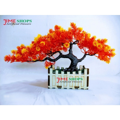 Picture of Artificial Bonsai Tree (35Cm Long+Wide) In Plastic Pot For Office, Home, Reading Table Decoration - Home Decoration Item - Home Decoration Item - artificial flower (3 Head Bonsai Orange)
