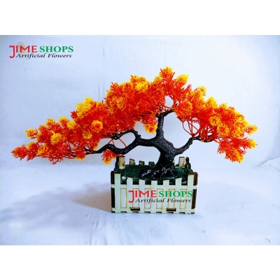 Picture of Artificial Bonsai Tree (35Cm Long+Wide) In Plastic Pot For Office, Home, Reading Table Decoration - Home Decoration Item - Home Decoration Item - artificial flower (3 Head Bonsai Orange)