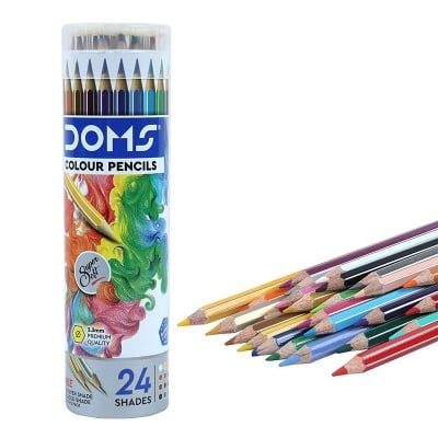 Picture of Doms 12 & 24 Shades Super Soft Color Pencils Round Tin Box | Smooth Color Application | For Blending (24 color)