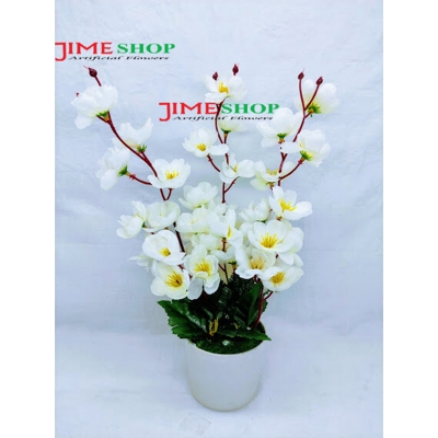 Picture of Artificial Cherry Blossom Flower In Plastic Vases --30Cm - Home Decoration Item - Home Decoration Item - artificial flower (White)
