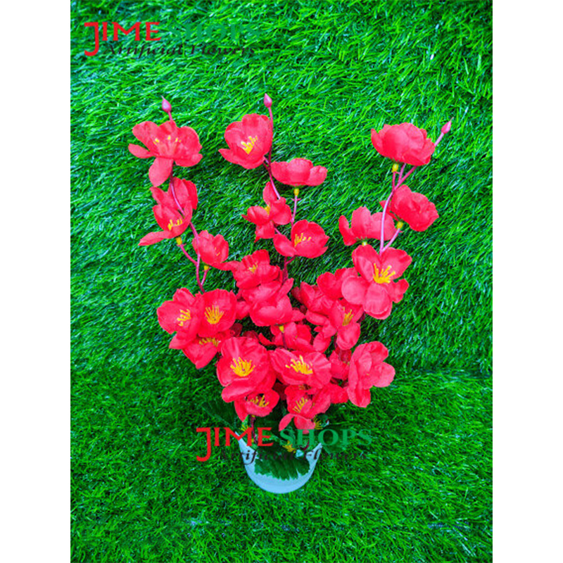Picture of Artificial Cherry Blossom Flower In Plastic Vases --30Cm - Home Decoration Item - Home Decoration Item - artificial flower (Red)