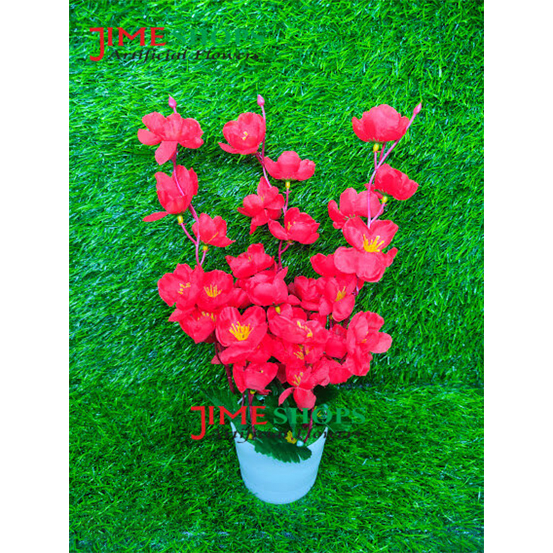 Picture of Artificial Cherry Blossom Flower In Plastic Vases --30Cm - Home Decoration Item - Home Decoration Item - artificial flower (Red)