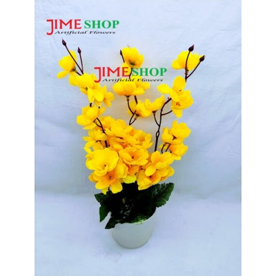 Picture of Artificial Cherry Blossom Flower In Plastic Vases --30Cm - Home Decoration Item - Home Decoration Item - artificial flower (Yellow)