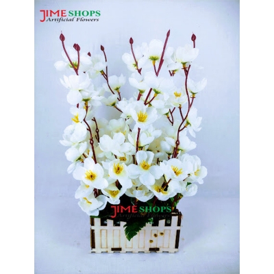 Picture of Artificial Cherry Blossom Flower In Plastic Vases --30Cm - Home Decoration Item - Home Decoration Item - artificial flower (White Cherry 2)