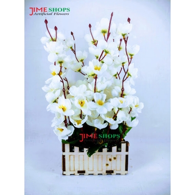 Picture of Artificial Cherry Blossom Flower In Plastic Vases --30Cm - Home Decoration Item - Home Decoration Item - artificial flower (White Cherry 2)