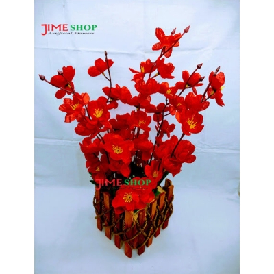 Picture of Artificial Cherry Blossom Flower In Plastic Vases --30Cm - Home Decoration Item - Home Decoration Item - artificial flower (Red 2)
