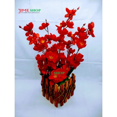 Picture of Artificial Cherry Blossom Flower In Plastic Vases --30Cm - Home Decoration Item - Home Decoration Item - artificial flower (Red 2)