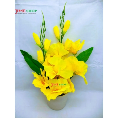 Picture of Artificial gladiolus flower 11 inc long table tob for home or office decoration, jime shops flower collection, nokol full, fake flower (Yellow)