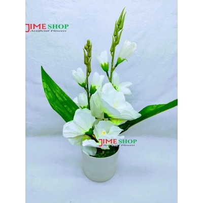 Picture of Artificial gladiolus flower 11 inc long table tob for home or office decoration, jime shops flower collection, nokol full, fake flower (White)