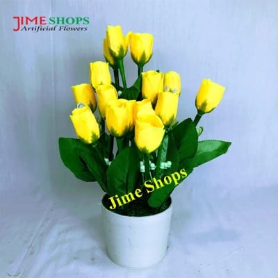 Picture of Artificial Small Sunflowers & plant in plastic vases --25 cm - Home Decoration Item (MTT 1)