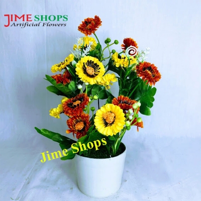 Picture of Artificial Small Sunflowers & plant in plastic vases --25 cm - Home Decoration Item (MTT 12)
