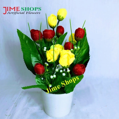 Picture of Artificial Small Sunflowers & plant in plastic vases --25 cm - Home Decoration Item (MTT 11)