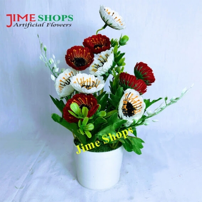 Picture of Artificial Small Sunflowers & plant in plastic vases --25 cm - Home Decoration Item (MTT 14)