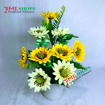 Picture of Artificial Small Sunflowers & plant in plastic vases --25 cm - Home Decoration Item (MTT 16)