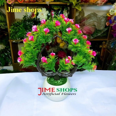 Picture of Double Head Artificial Flower With Green Leaves In Plastic Vases-28Cm/11Inc - Home Decoration Item - Home Decoration Item - artificial flower (G.Violet)